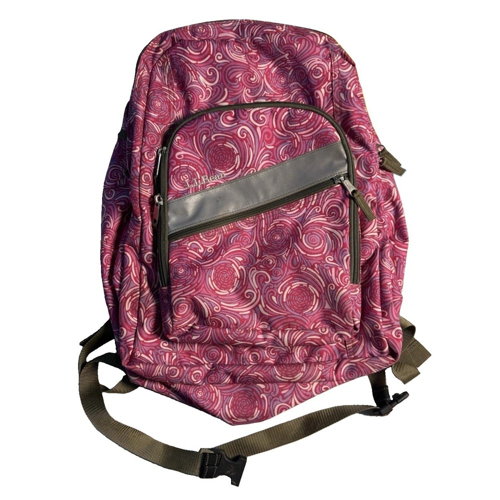 L.L. Bean Deluxe Book Pack Backpack Multi Pink Abstract Print Print Bag Travel